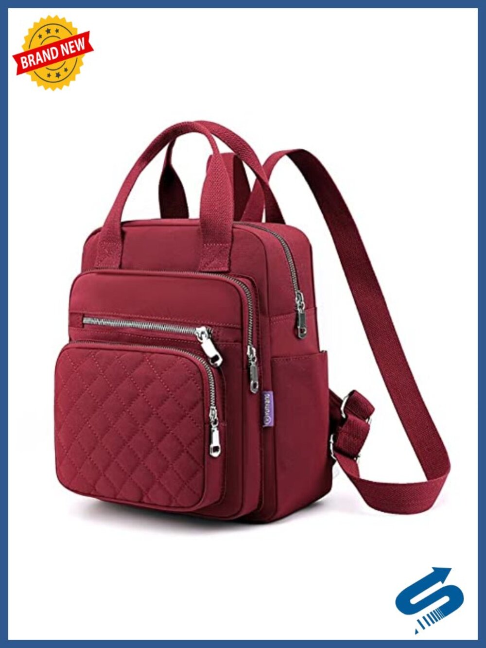 Small Quilted Square Backpack Waterproof Multi Pockets Lightweight Top Handle